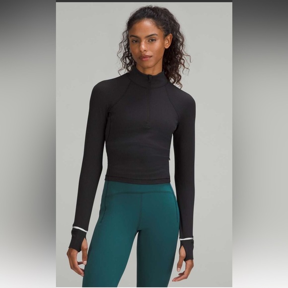 NWOT Lululemon It's Rulu Run Ribbed Cropped Half Zip Black Sz 4 MSRP $118.00 NEW - Picture 1 of 11
